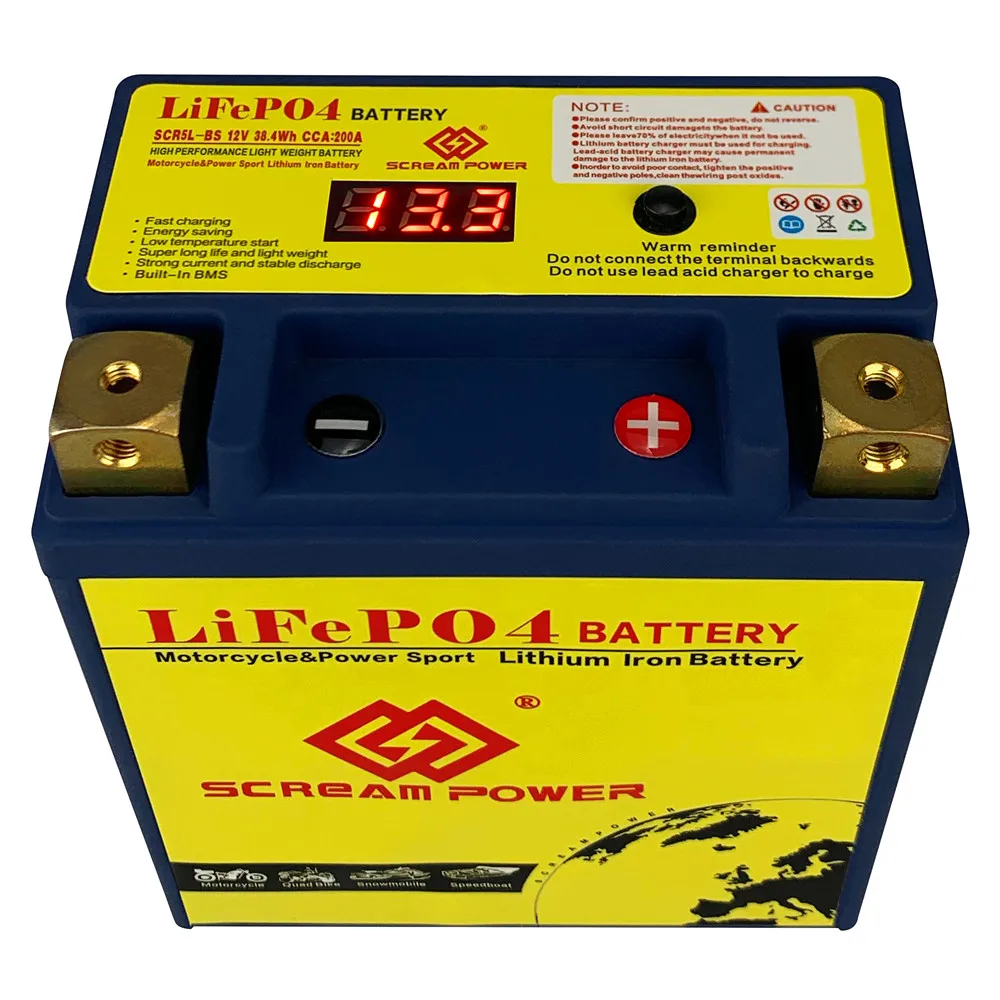 LifePO4-batería de arranque para motocicleta, pila de litio de 12V, 5L-BS, 3Ah, CCA, 200A, 38,4 WH, con BMS para ATV y UTV