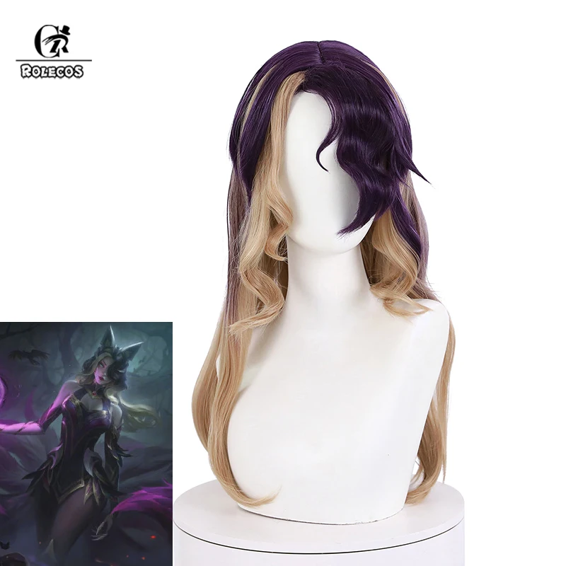 

Парик для косплея ROLECOS Game LOL Coven Ahri, парик смешанных цветов с длинными вьющимися волосами для Хэллоуина, женские термостойкие синтетические в...