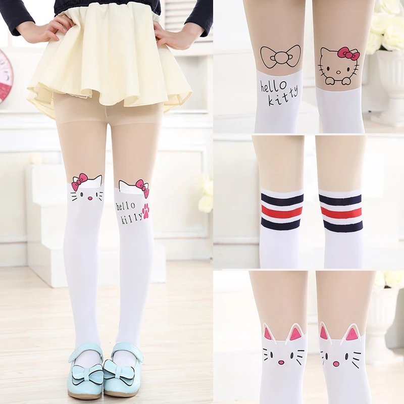Зимние осенние теплые детские колготки для маленьких девочек милые Котенок с