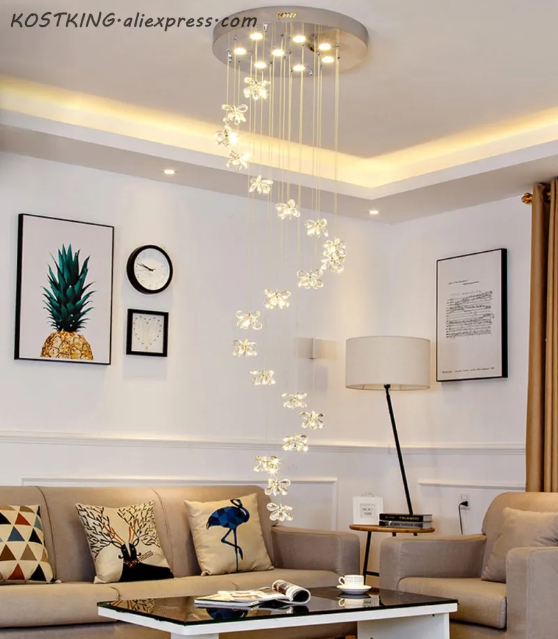 安い 現代ロングクリスタルシャンデリア LED 階段ライトスパイラルデザインホームデコレーションクリスタル照明