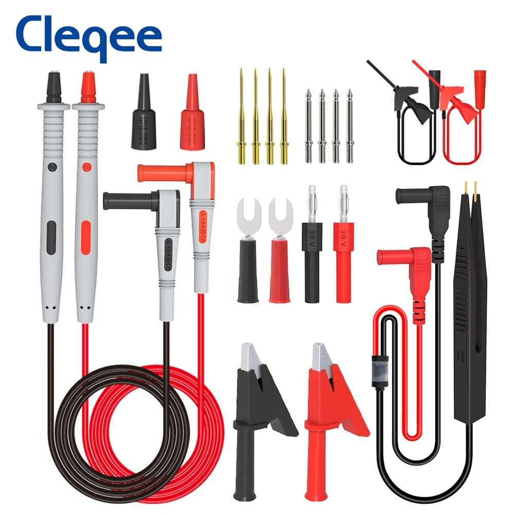 

Cleqee P1503E мультиметр Тесты приводит комплект с помощью пинцета, чтобы контрольные выводы вилки типа «банан провод Тесты Крюк Зонды зажимы типа «крокодил», сменный иглы