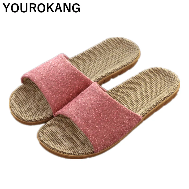 

Summer Women Home Slippers Indoor Couple Shoes Unisex Lightweight Flax Slippers High Quality Brand Linen Footwear Leisure Newest