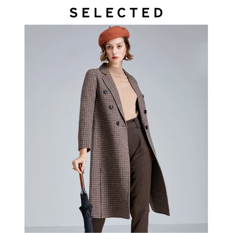 

SELECTED Women's Woolen Overcoat Retro Houndstooth Wool Coat S|419327502