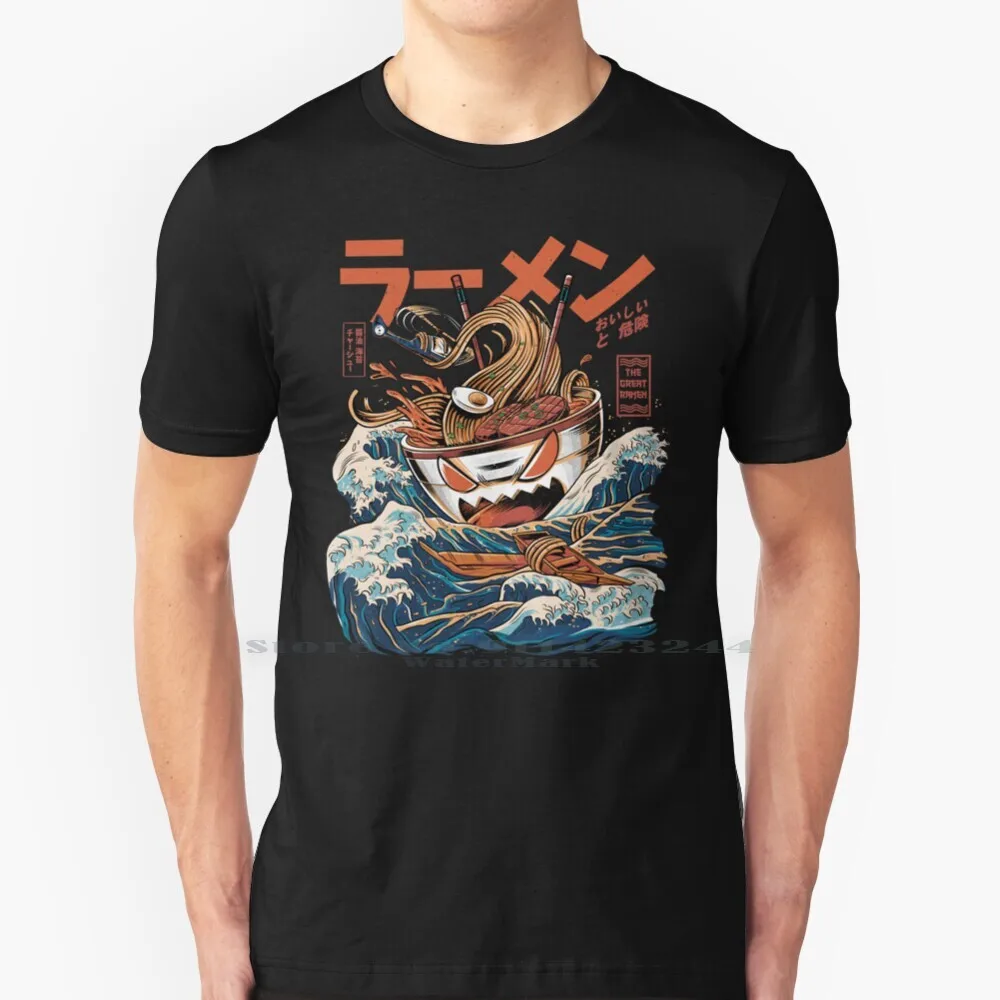 

The Black Great Ramen T Shirt Cotton 6XL Great Wave Off Kanagawa Kaiju Japanese Food Japanese Art Kanji Dragon Ramen Lamen Food