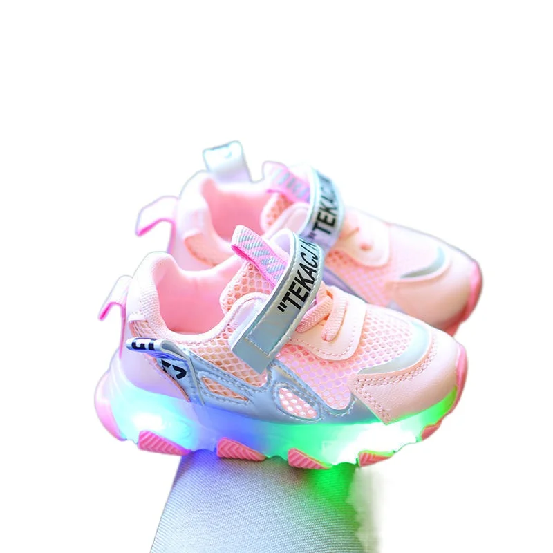 

Summer Cute All-match Kids Casual Shoes Children Slip Through The Net LED Flashing Shoes Girls Soft-soled Toddler Shoes CS131