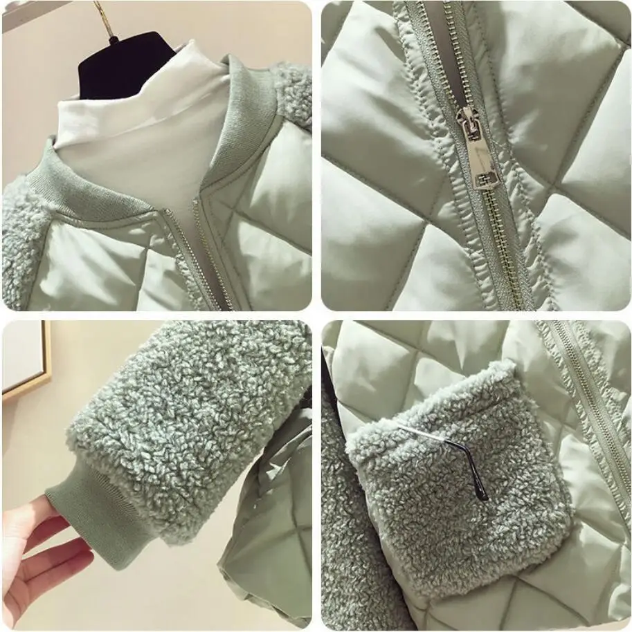 

Fashion parkas Women Plush Casual Lambs Thicken Loose Cashmere Stitching Jacket Female Casual Streetwear M-3XL F91808