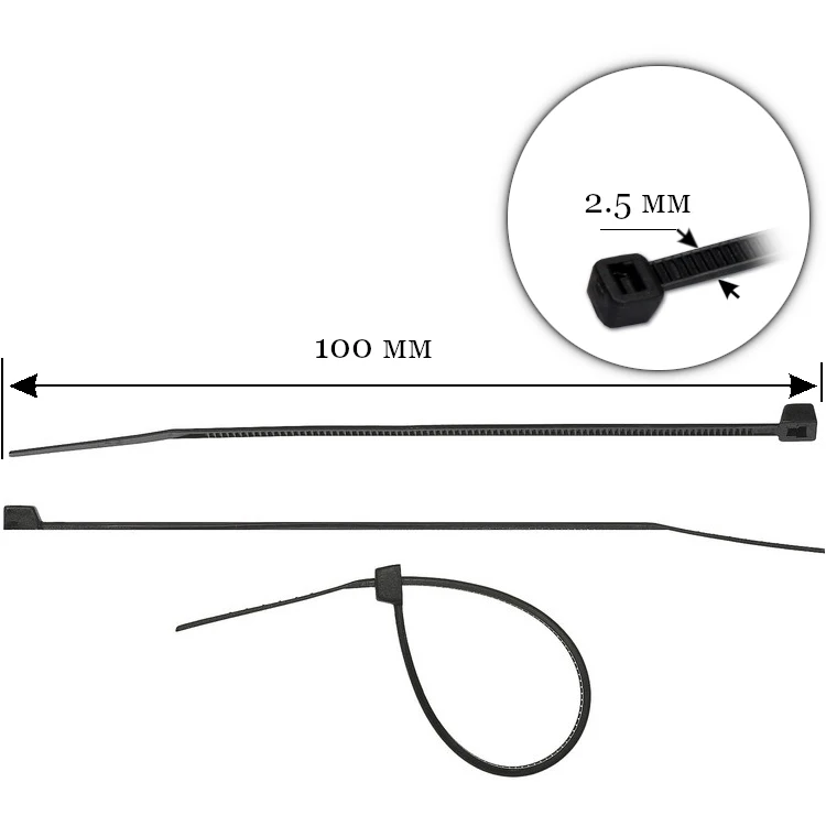 Стяжки нейлоновые Сибин 2.5х100mm (100шт) Black 3788-25-100 |