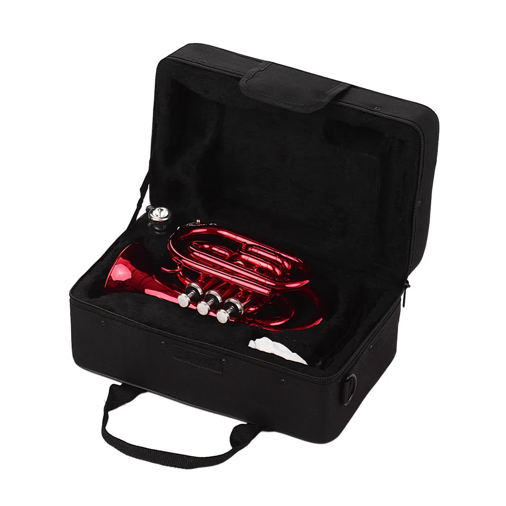Muslady Mini Pocket Trumpet Bb Flat Brass Material Wind Instrument with Mouthpiece Gloves Cleaning Cloth Carrying Case | Спорт и