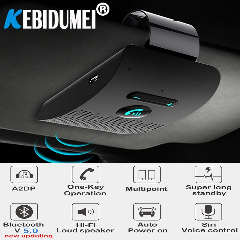 Автомобильный беспроводной Bluetooth MP3-плеер, смартфон с громкой связью, автомобильный комплект с микрофоном, солнцезащитный козырек, музыкальный адаптер, универсальный