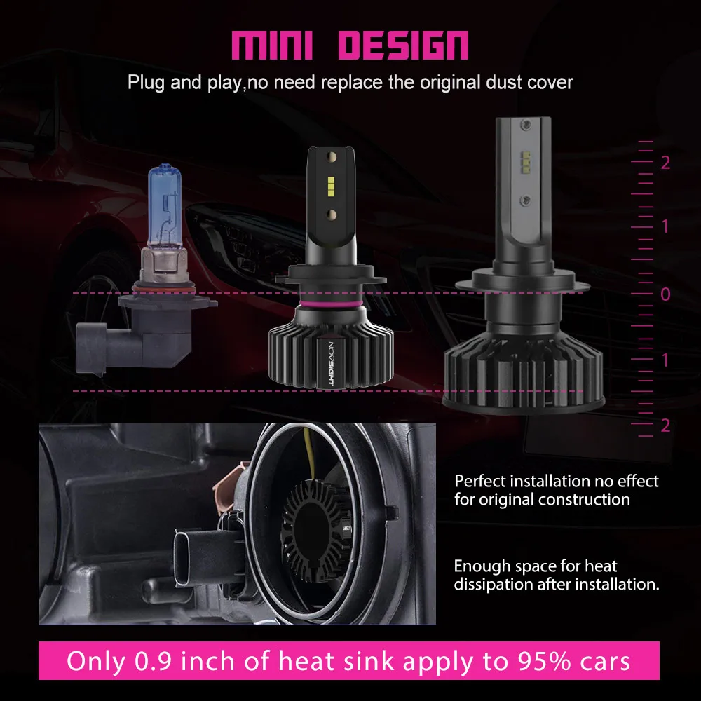 Novsight H4 светодиодный Hi lo автомобильный H7 светодиодный фары лампы H8 H11 9005 9006 50 Вт 8000лм 6500 к CSP светодиодный лампы 12 В 24 В безвентиляторный