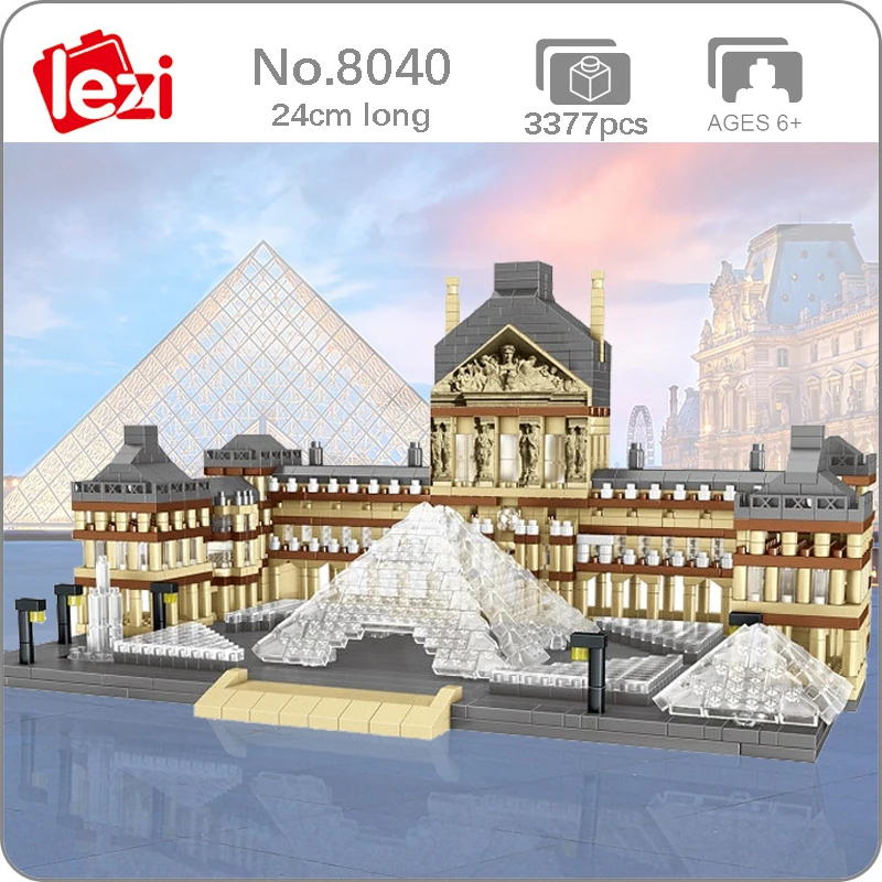 

Lezi 8040 World Architecture France Paris Louvre Museum 3D Model DIY Mini Diamond Blocks Bricks Building Toy for Children no Box