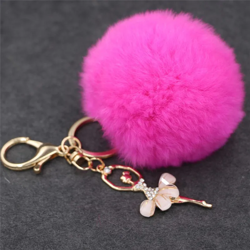

New Rabbit Fur Ball Keychain Bag Pendant Fur Ball Plush Ballet Girl Key Chain Metal Key Holder Rabbit New Fashion