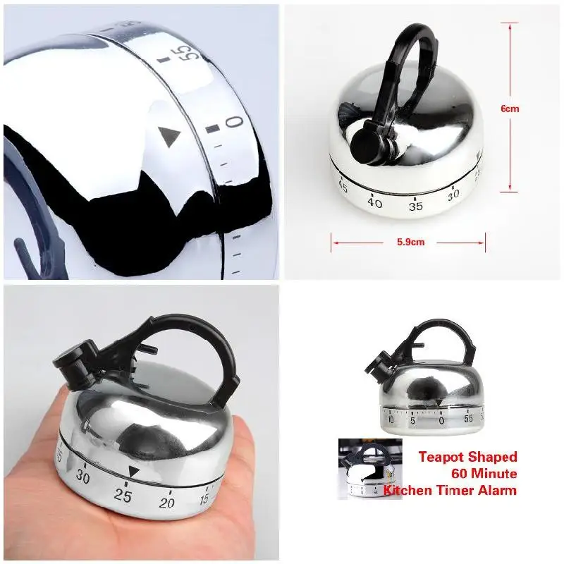 

60 Minute Kitchen Timer Alarm Mechanical Teapot Shaped Timer Clock Counting Tools PRE Kitchen Timers