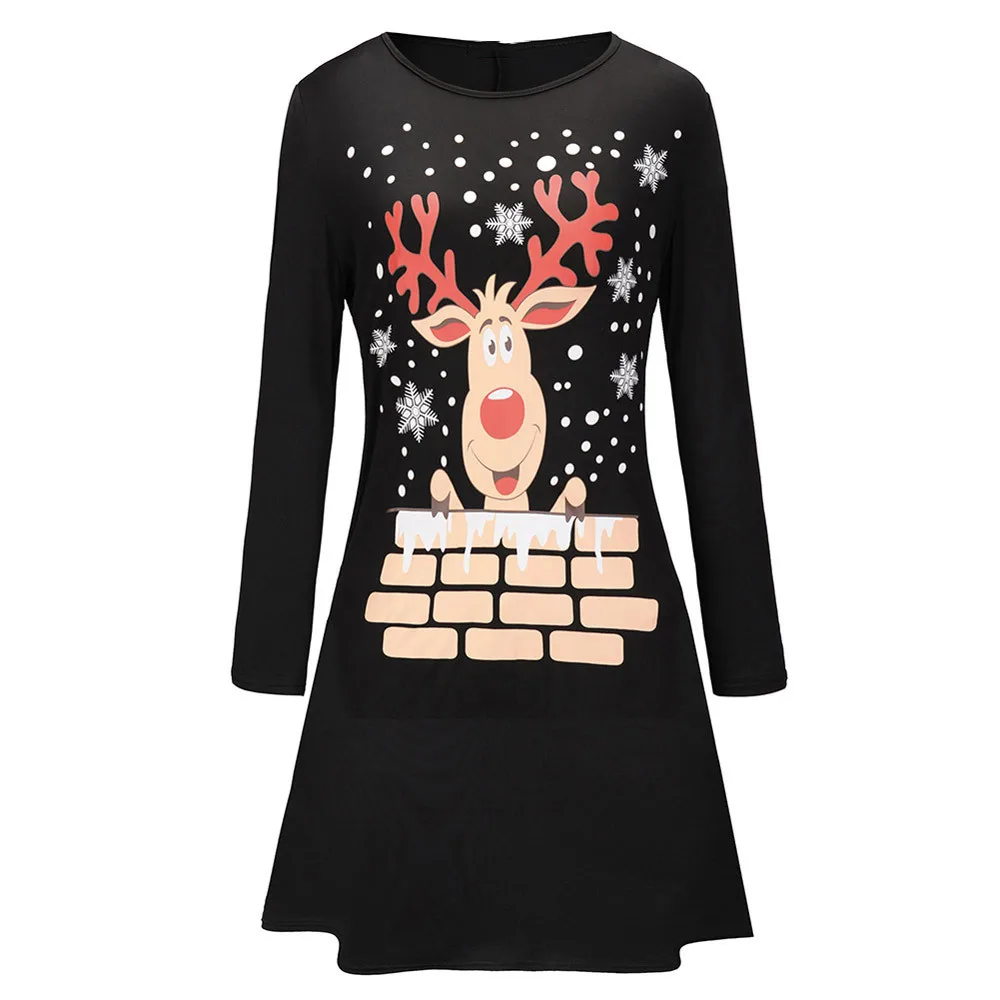 Рождественское женское платье толстовка с принтом лося модное круглым вырезом и