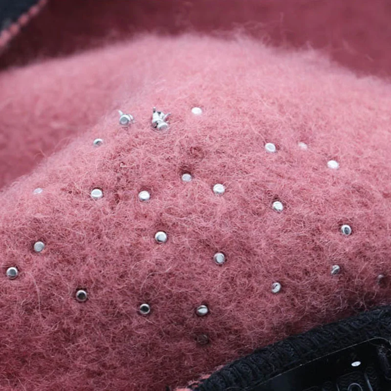 Женский Зимний берет теплая шерстяная шапка во французском стиле с жемчугом и