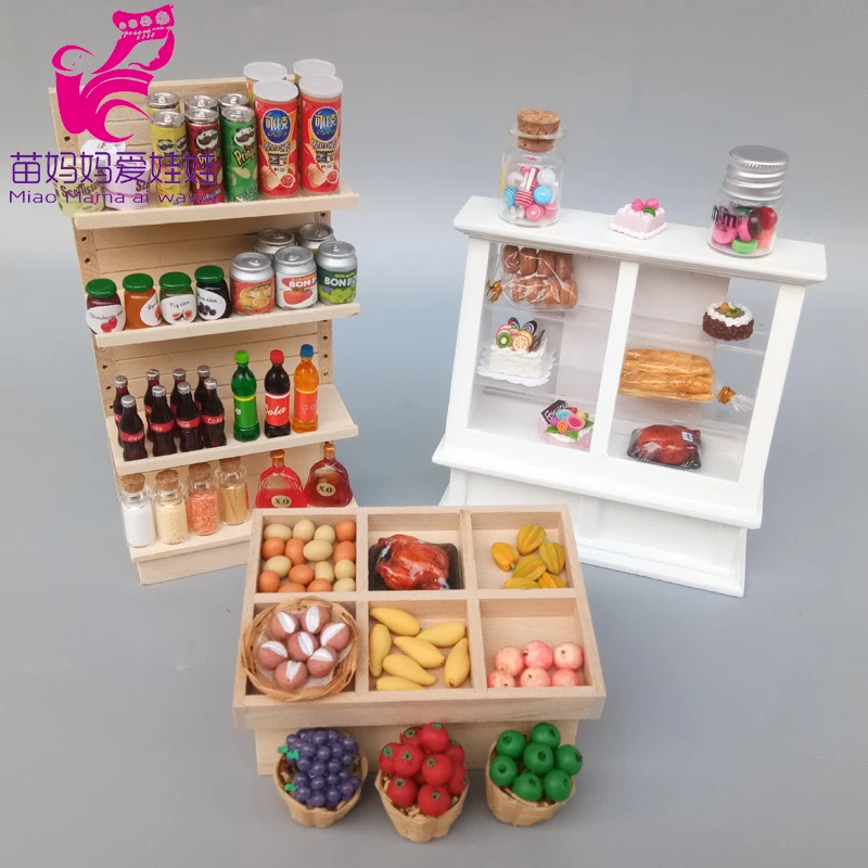 

1:12 Doll house mini furniture diy accessories fruit vegetable cakes shelf supermarket shopping mall products display shelf