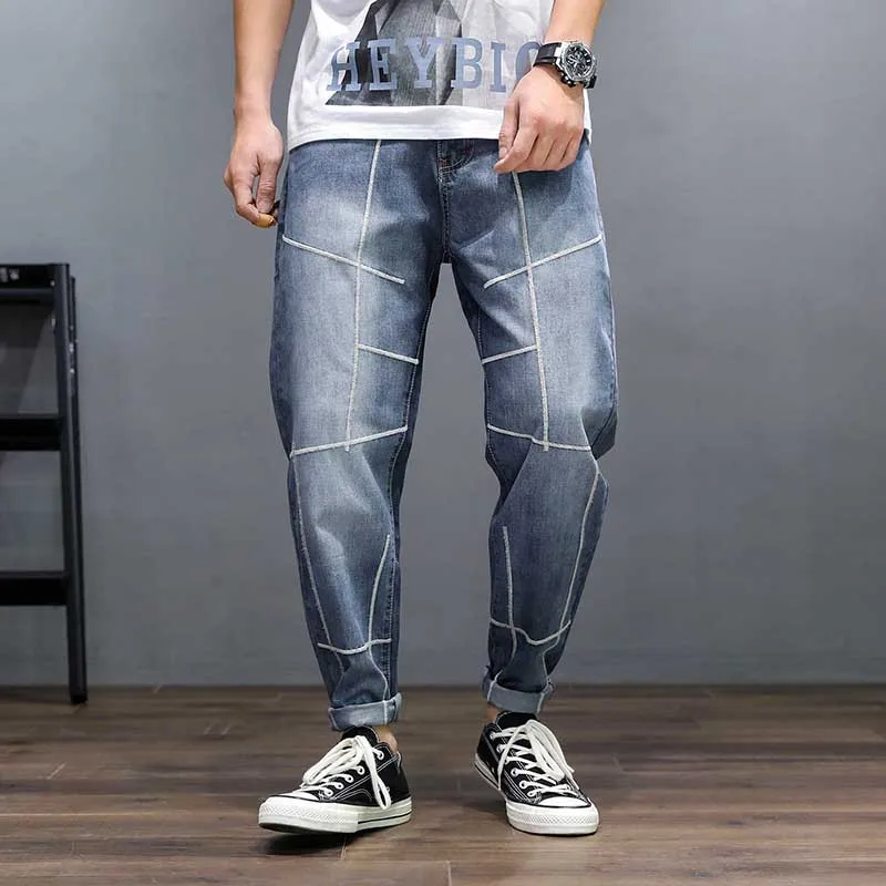 Модные дизайнерские шаровары джинсы мужские повседневные свободные мешковатые