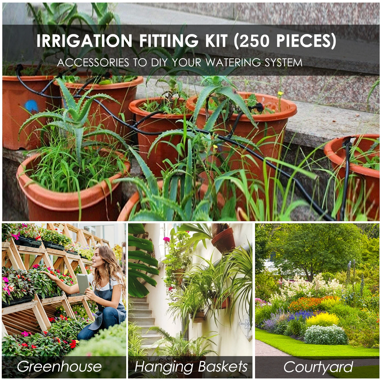 

KKmoon 250pcs Irrigation Fitting Kit Drip Irrigation Barbed Connectors Compatible with 1/4 Inch Water Hose Connectors for Garden