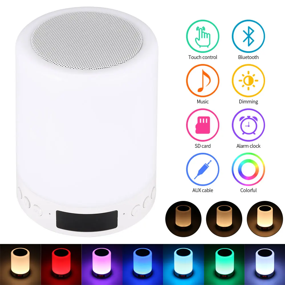 Bluetooth лампа с Usb динамиком сенсорный ночсветильник будильником изменение 7 цветов