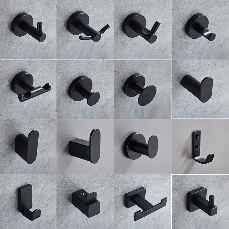 

SUS304 Black Hooks for Bathroom Kitchen Hanger Stainless Steel Wall Hook for Keys Coat Towel Hook Robe Hook Bathroom Hardware