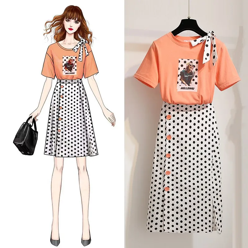 Женская длинная юбка комплект из 2 предметов с круглым вырезом тонкий