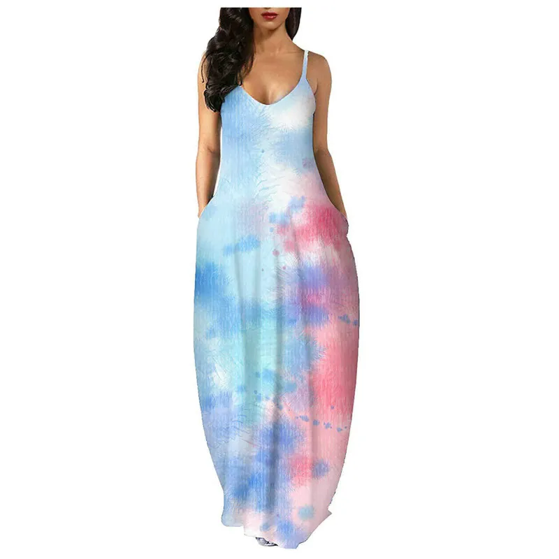 

Sling Dress Ladies Summer Digital Print Dresses Pocket Robes Fashion Beach Dress Sexy Club Clothes Slim Maxi Dress for Women