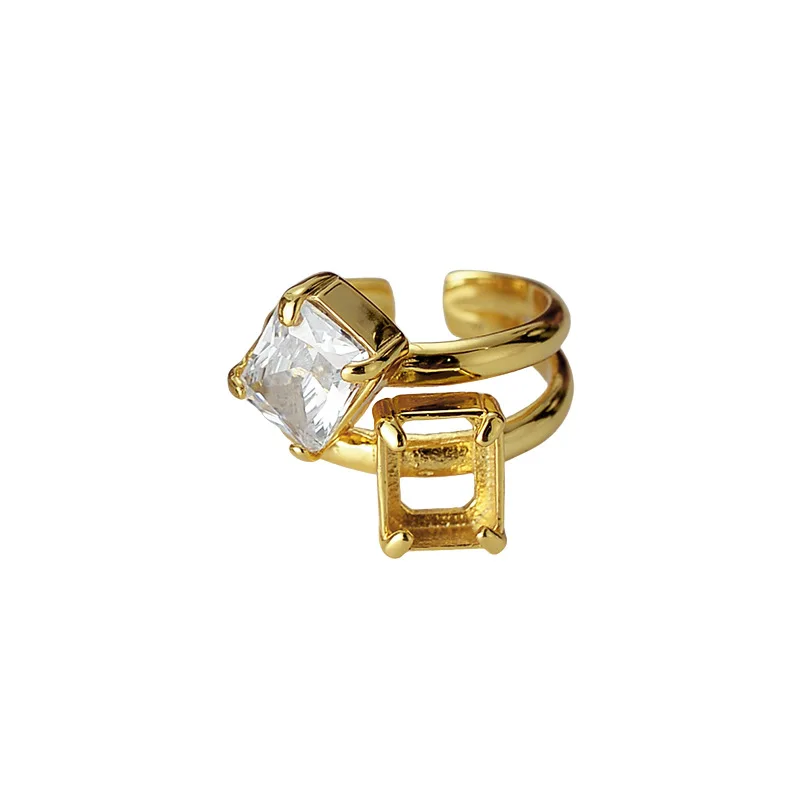 

Korean version of simple and advanced S925 sterling silver broken ring female ins hollow opening square drill index finger ring