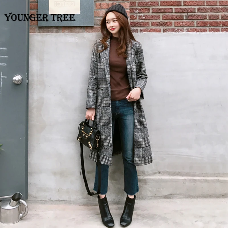 Женское шерстяное клетчатое Пальто весна осень 2019 новое модное длинное