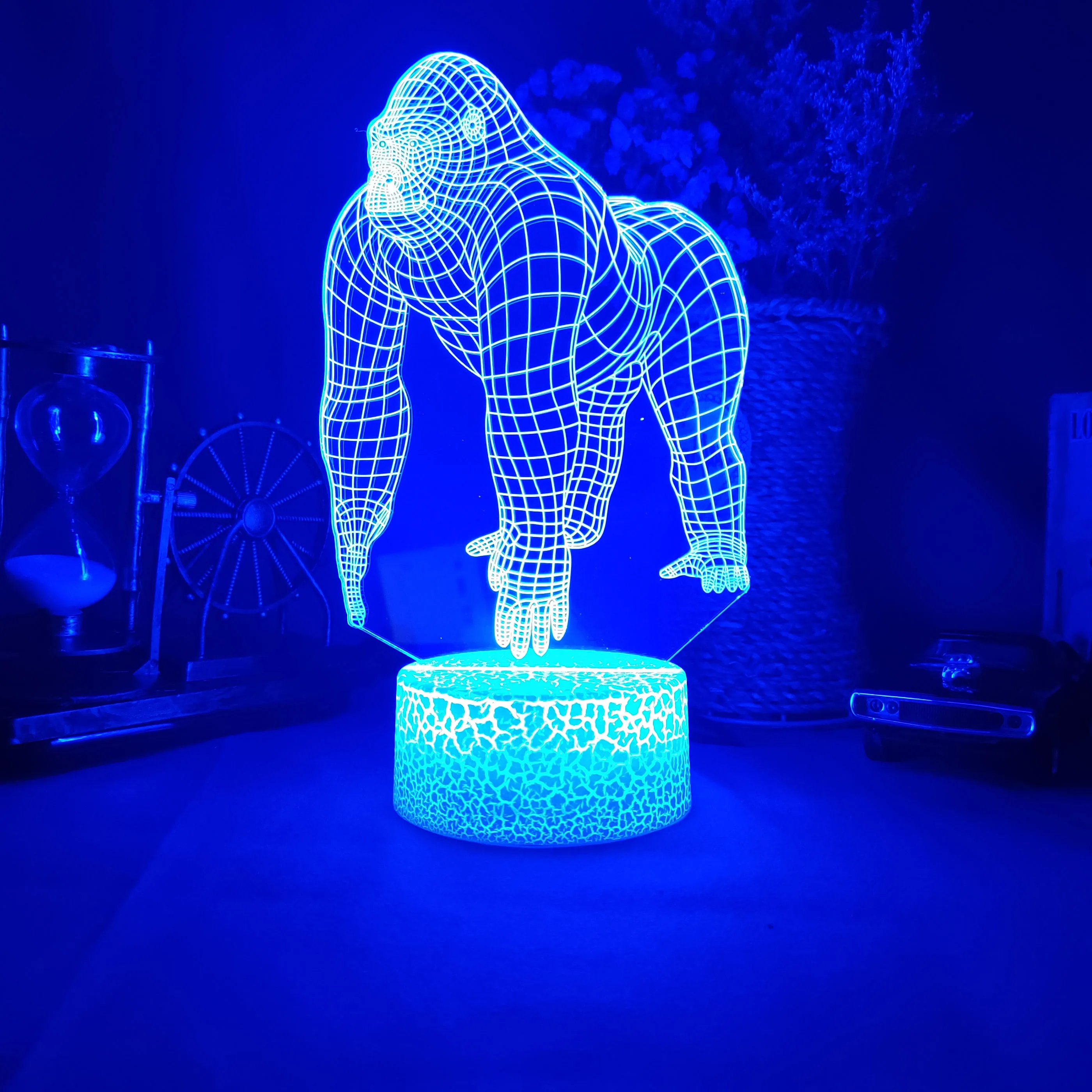 3D Fantasy Gorilla Model LED Light  Acrylic Night Lamp RGB Flashing Gift Desktop Setup PC Backlight Room Decor