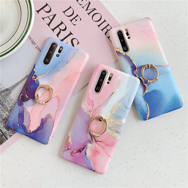 

Luxury Colorful Ring Holder Marble Case for Huawei P40 P 40 Pro P30 P20 Lite Pro Mate 20 30 Pro P30Lite P20Lite Case Soft Cover