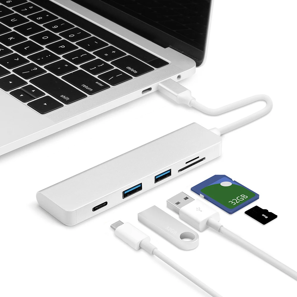 Batianda Thunderbolt 3 адаптер USB C до 3,0 концентратор type C конвертер для MacBook Pro Air 13 15 16 USB-C адаптер TF/SD кард-ридер