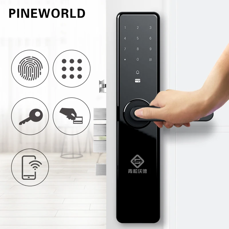PINEWORLD умный дверной замок с идентификацией через отпечатки пальцев, безопасность дома без ключа, Wifi Пароль RFID карта блокировки беспроводное приложение телефон пульт дистанционного управления