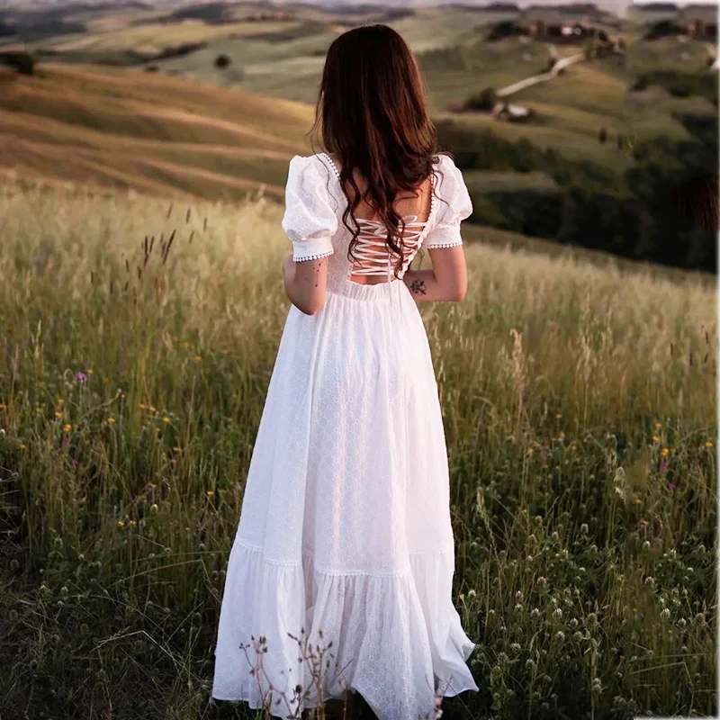 

Пикантное кружевное платье Foridol с открытой спиной, женское элегантное белое платье миди, халат с квадратным вырезом, винтажное праздничное ...