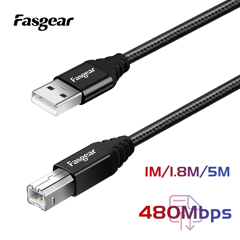 Кабель для принтера Fasgear USB 2 0 Type A to B Мужской usb кабель Canon Epson HP 5M 1 8 M 1M шнур сканера