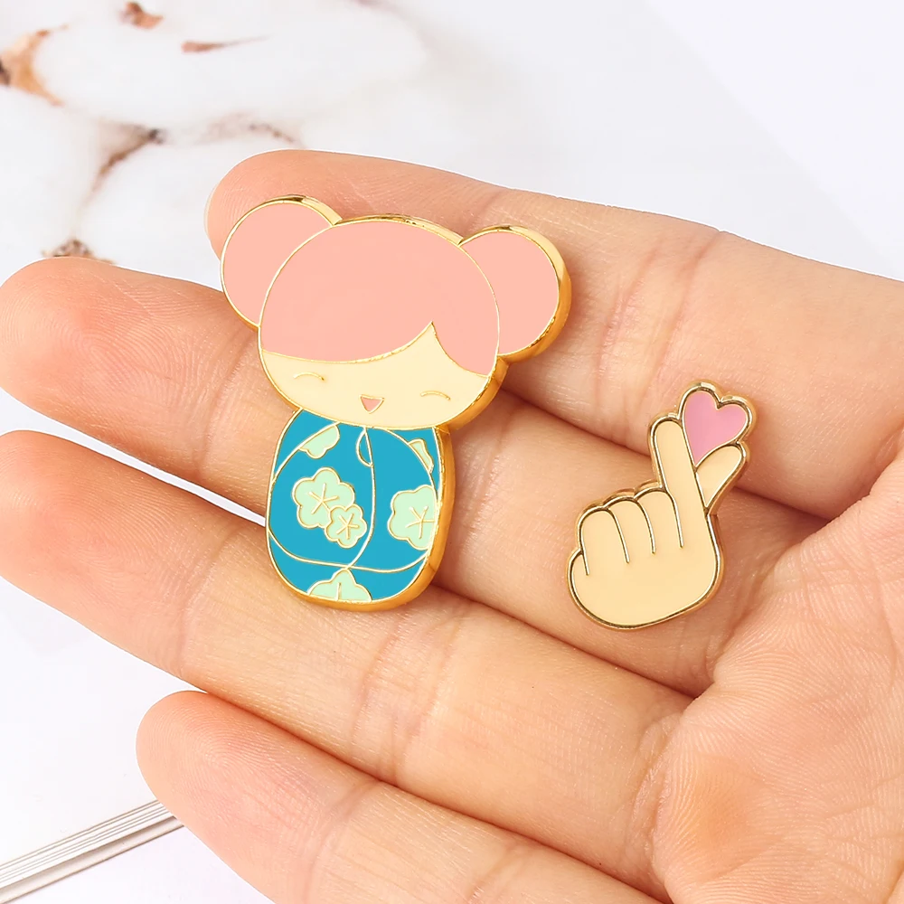 Мультфильм китайский Fuwa девушка рука эмаль булавки брошь милый корейский любовь