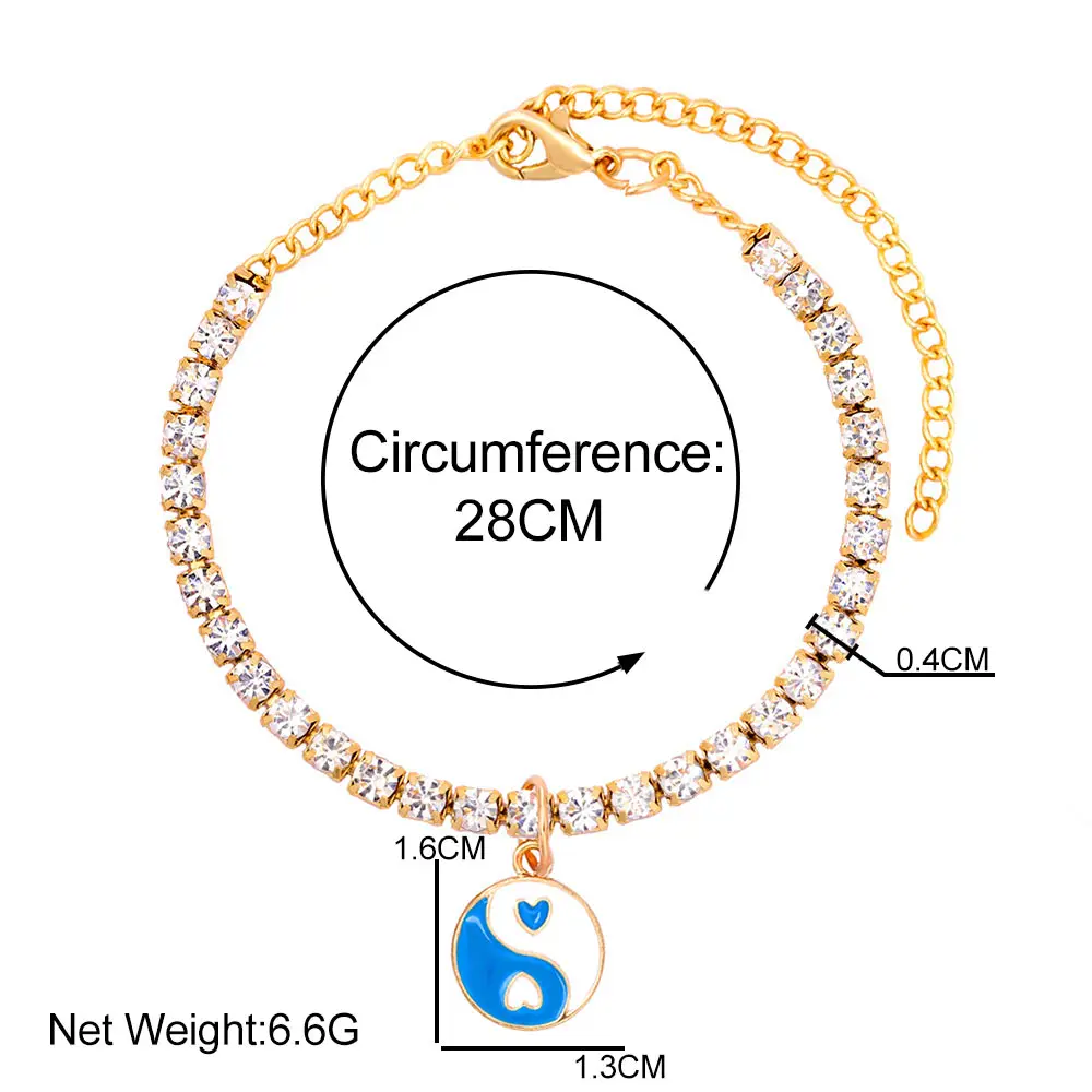 Просто почувствуйте Корея Сияющая Кристалловая цепочка для тенниса для женщин Многоцветный эмаль Янь-йин Круглый геометрический оберег Браслет для ног.