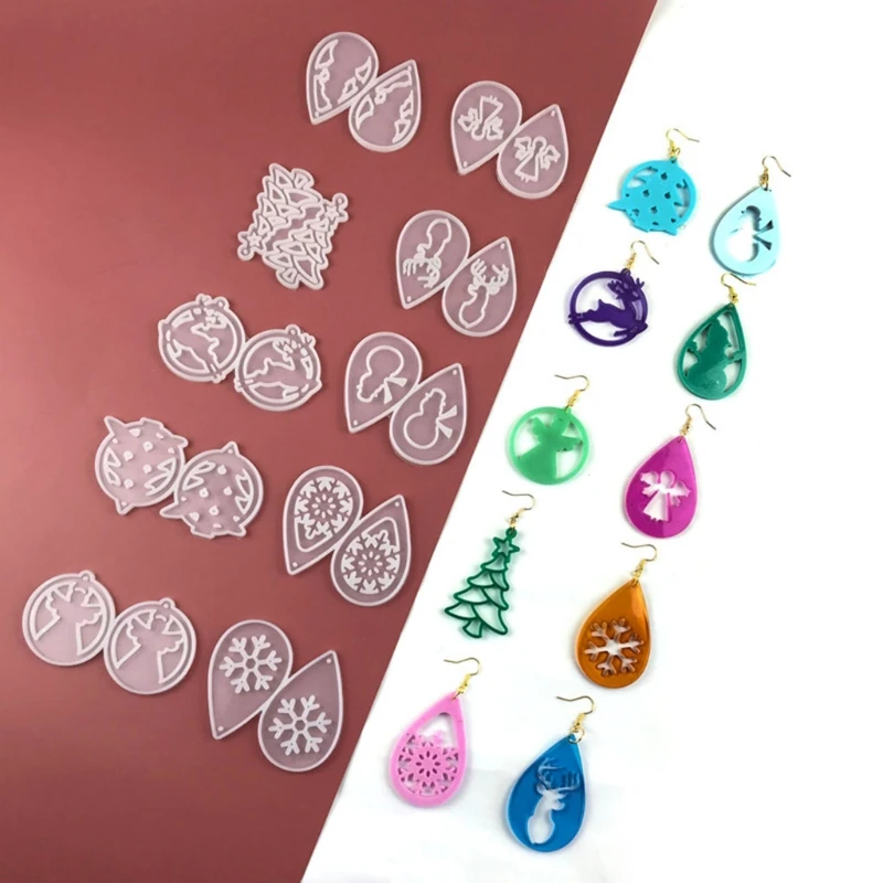 

Y4QB DIY Christmas Theme Earrings Mold Christmas Pendant Earrings Epoxy Mold