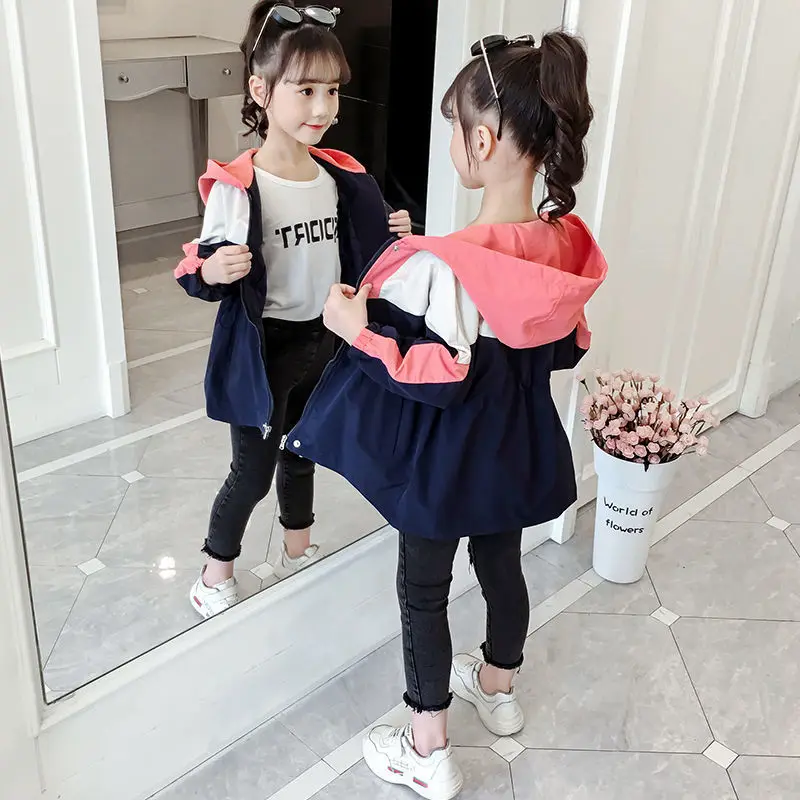 Ветровка для девочек пальто средней длины весна-осень 2020 новая детская куртка в