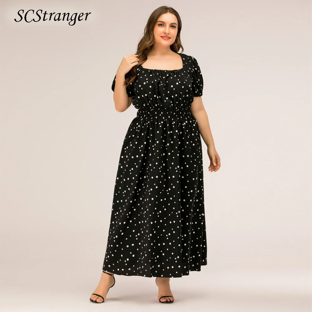 

Dresses For Women 2021 Summer Plus Size Dress Temperament Polka Dot Maxi Dress Square Neck Short Puff Sleeves Outfits лае