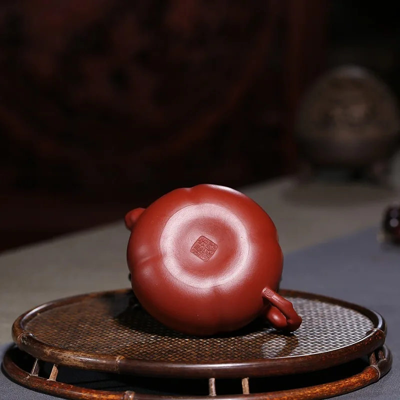 Yixing Famous Full Manual Dark-red Enameled Pottery Teapot Raw Ore Bright Red Robes And Persimmon Competitive Products Flower | Дом и сад