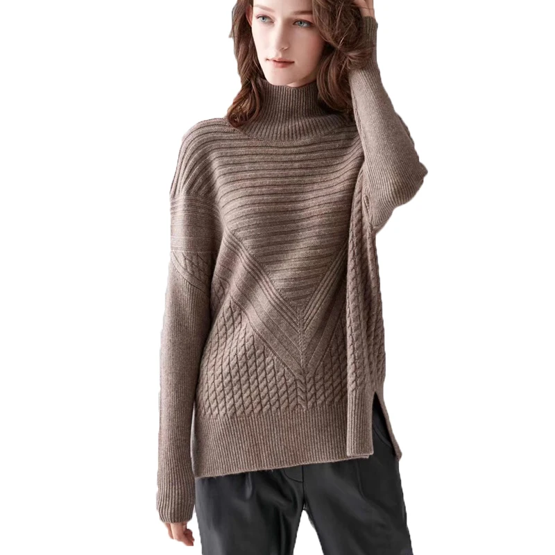 

Cardigan Feminino Cashmere 35% Wool 65% Solid Color Sweater Women Loose Thick Turtleneck Pullover Pull Femme Nouveaute 2020
