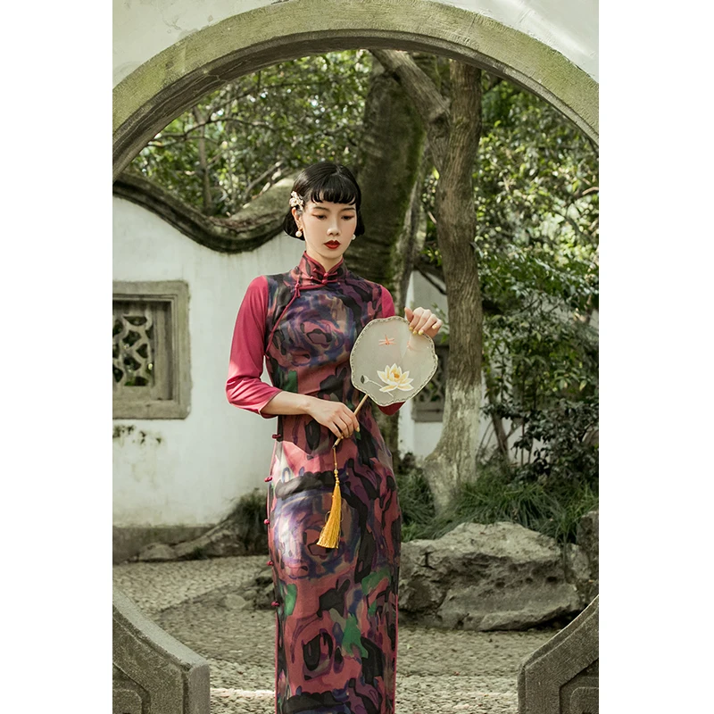 

Топ с благовониями ulara wind Восстанавливающий древние путь Китайской Республики Шелковый Чонсам с поливом и марлей комфортный полностью откр...