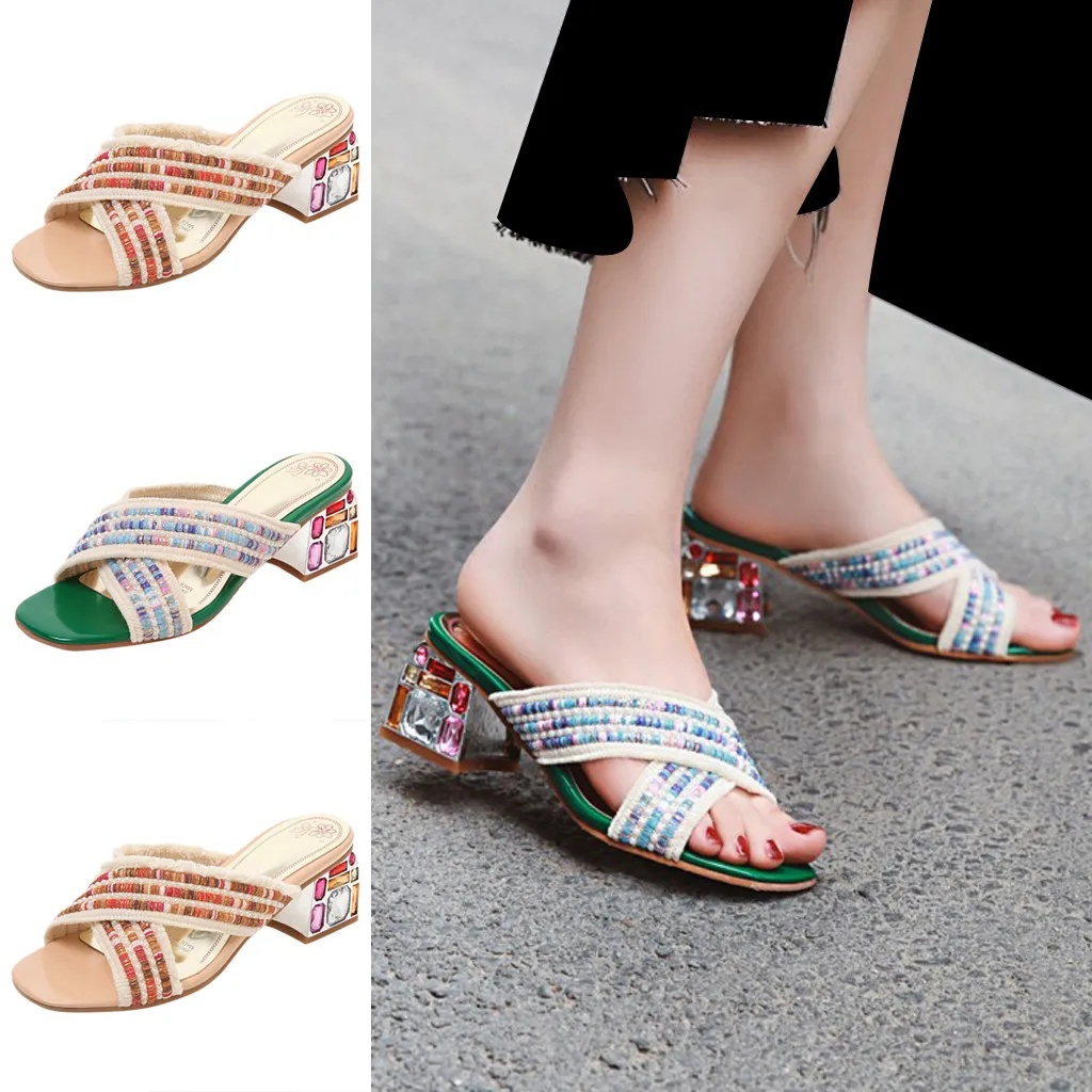 

Fashion Wear Slippers Women Block Heels Elegant Peep Toe Sandalias mujer Ladies Casual Shoes Open Toe Pumps New Sandals