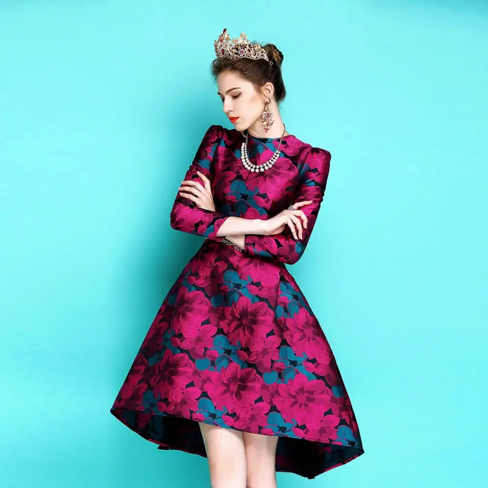 

Plus Size High Quality Women long Sleeve Dress Elegant Boho Floral Jacquard Dress Fashion Party Autumn winter Dress