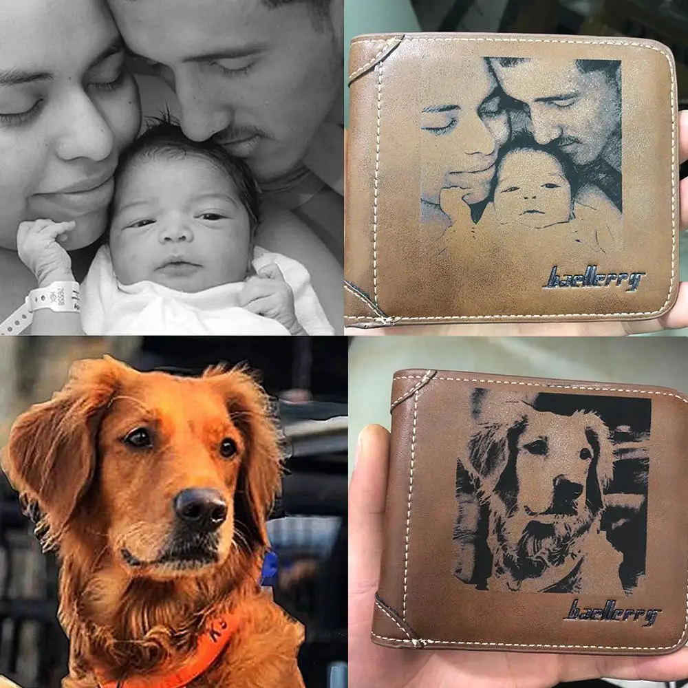 

2021 Men Wallets Photo Engraving High Quality Male Purse Vintage Card Holder Brand PU Leather Wallet For Men Portomonee Carteria