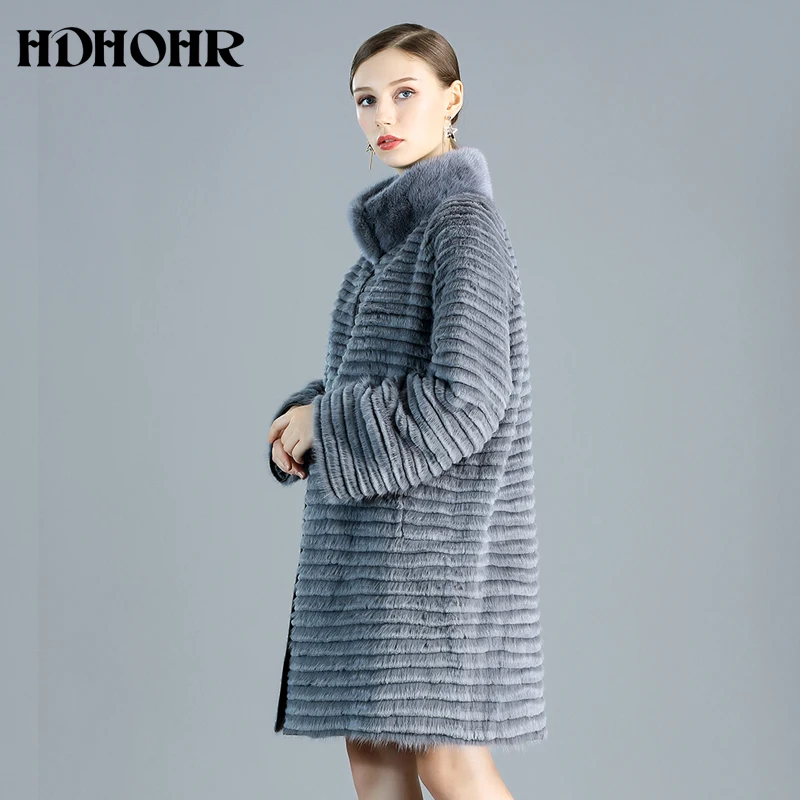 HDHOHR Для женщин из натурального меха норки, пальто с наполнителем из пуха с возможностью носить на обе стороны натурального меха норки куртки зима теплый в полоску длинное меховое пальто
