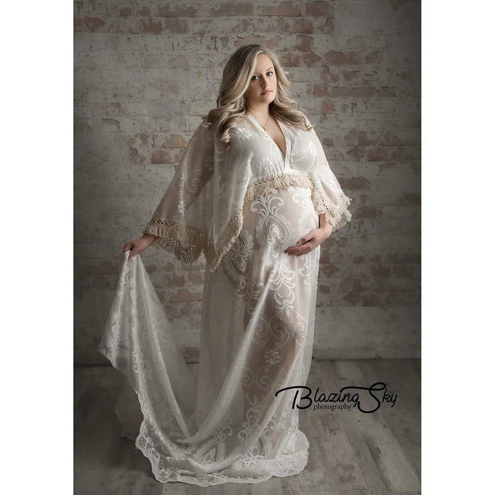 Photo Shoot Soft Maxi Long Bell Sleeves Boho Maternity Robe Pregnant Gown Woman Clothes for Photography Prop Baby Shower Costume