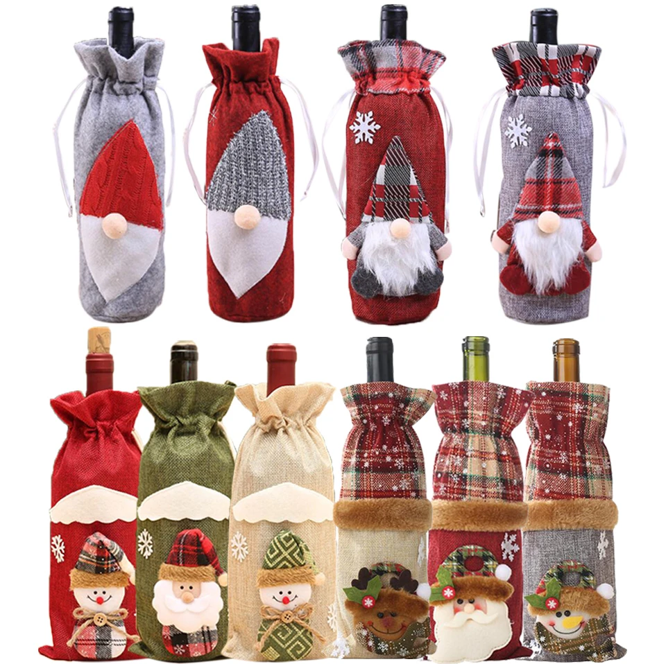 Рождественские наборы для бутылок 1 шт. с изображением снеговика/Деда Мороза