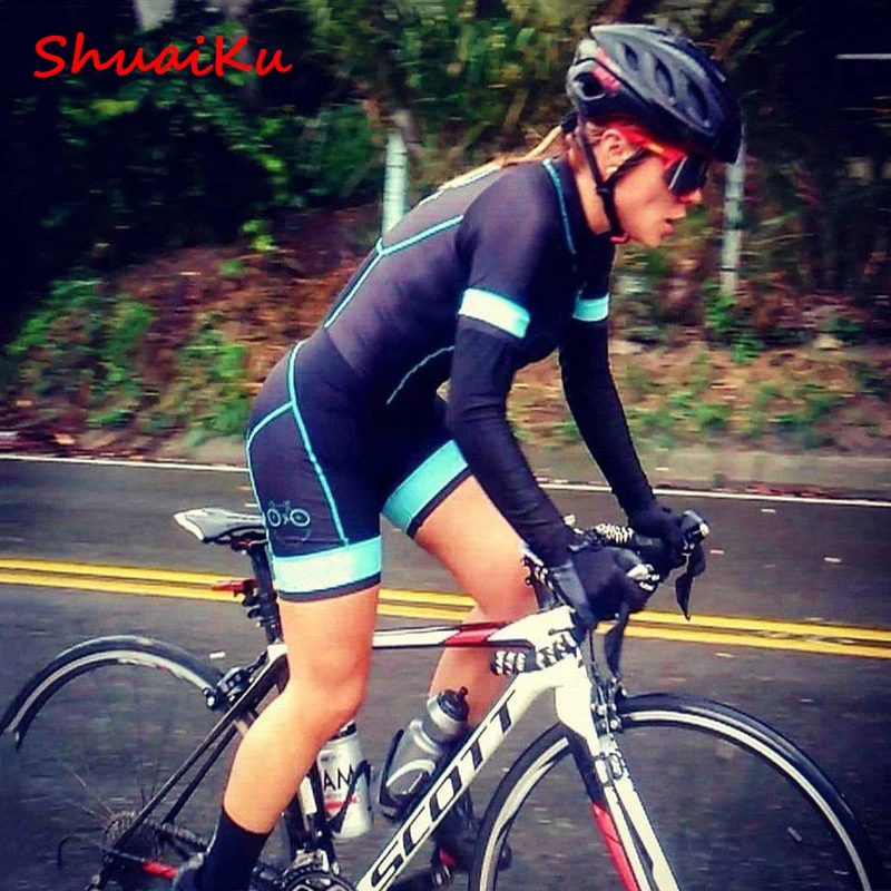 

2021 New Triathlon Long Sleeve Cycling Jersey Suit Ladies Jersey Jumpsuit Bicycle Breathable Gel Pad Sweatshirt Sportwear