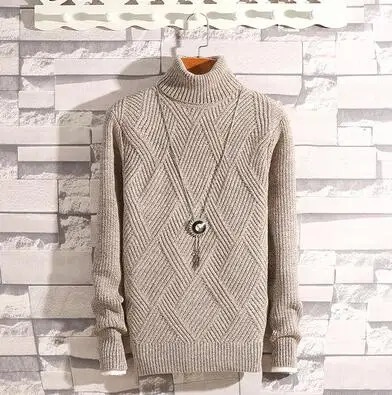 Beige KUANGNAN, однотонный мужской свитер с высоким воротником, Мужской пуловер, свитер, мужская куртка XXXL, Осень-зима, мужские свитера - Цвет: Beige